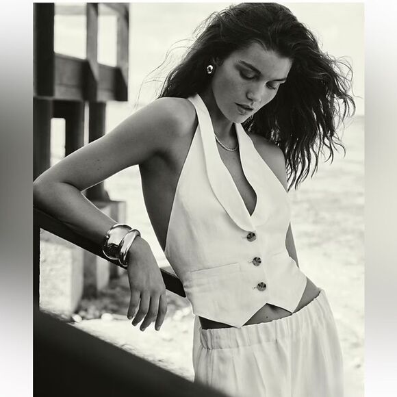 NWT J CREW Open-back vest in linen-cupro blend in white - Picture 2 of 8